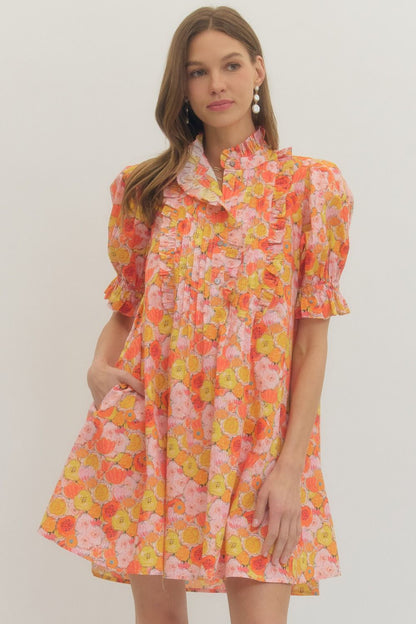 Entro Floral Puff Sleeve Short Dress