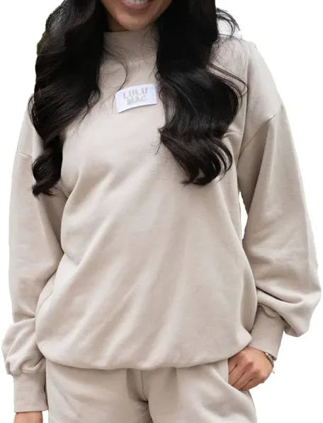 LuLu Mac Terry Cloth LS Mock Neck- Sand
