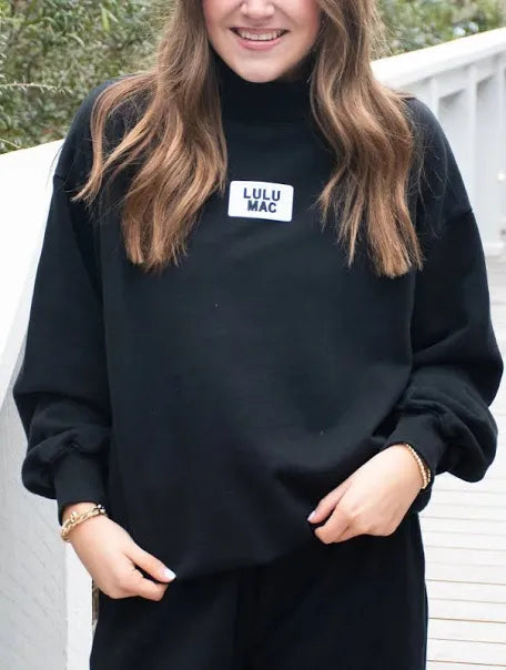 LuLu Mac Terry Cloth LS Mock Neck- Black