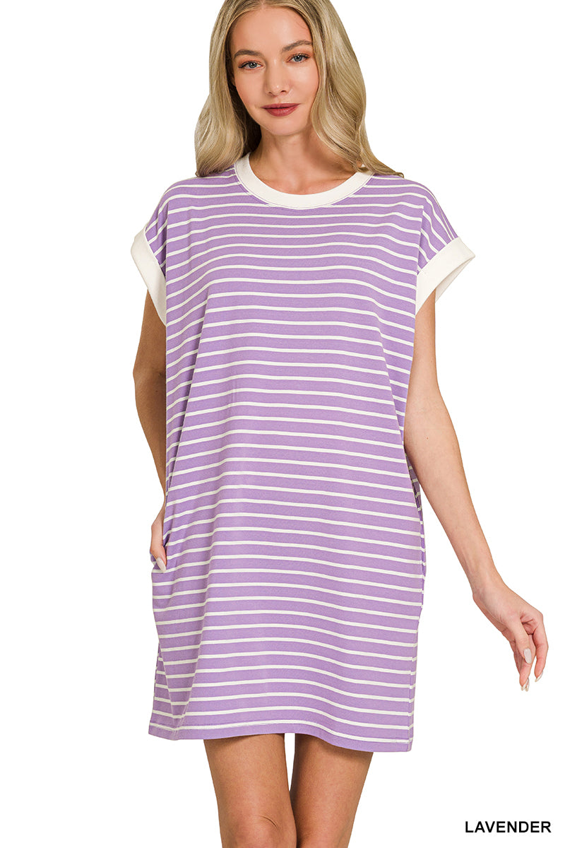 Zenana Striped Contrast T-Shirt Dress