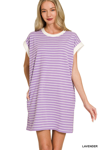 Zenana Striped Contrast T-Shirt Dress