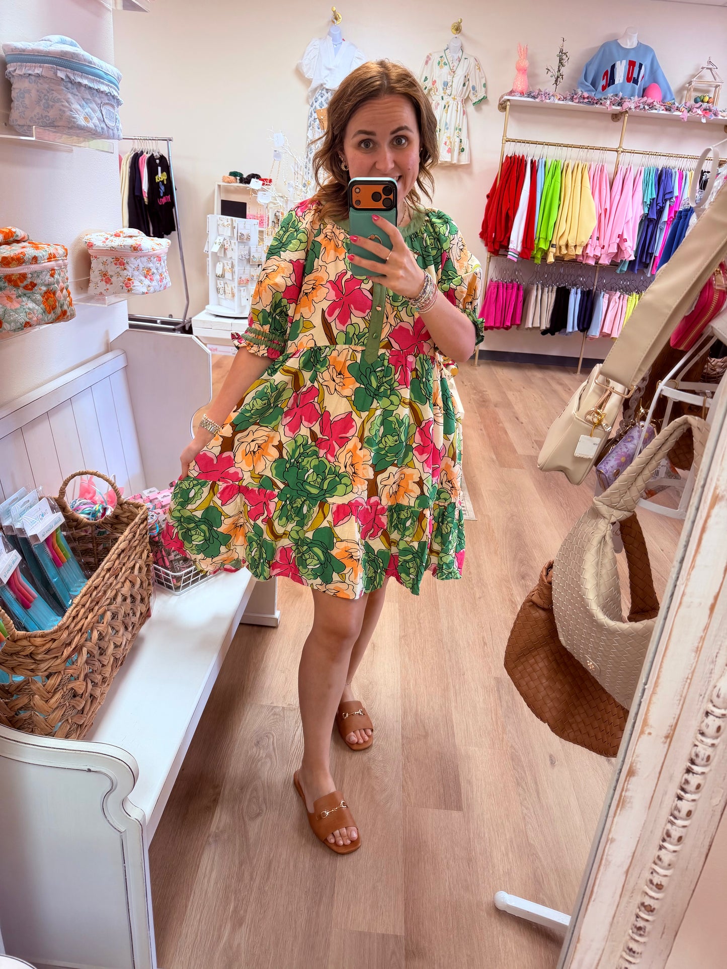 Umgee Henley Floral Tiered Babydoll Dress