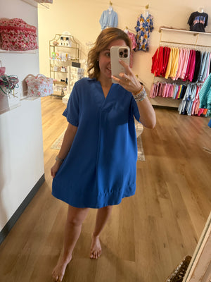 S&S SHORT SLEEVE COLLARD MINI DRESS WITH POCKETS