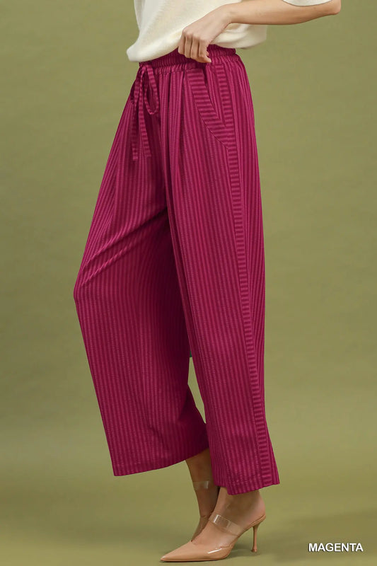 The Striped Wide Leg Pants- Magenta