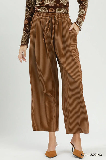 The Striped Wide Leg Pants- Cappuccino