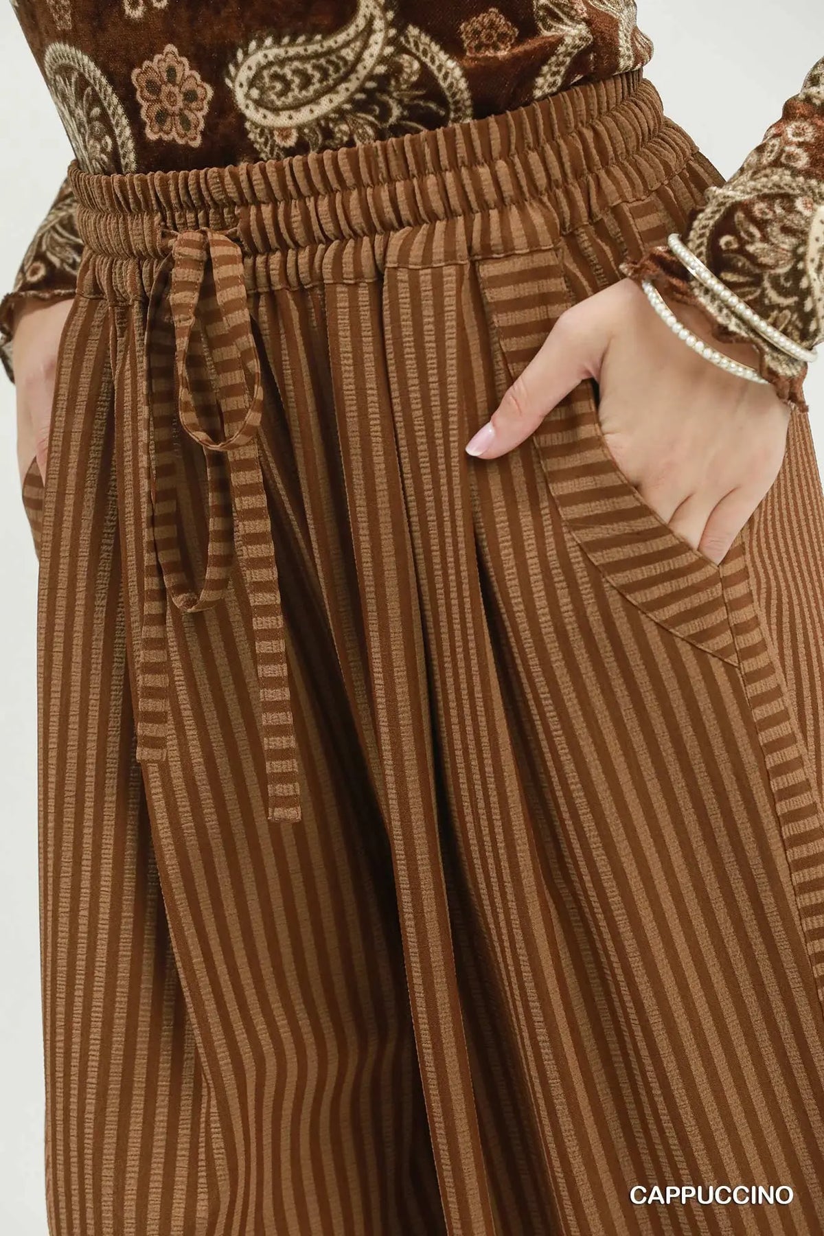 The Striped Wide Leg Pants- Cappuccino