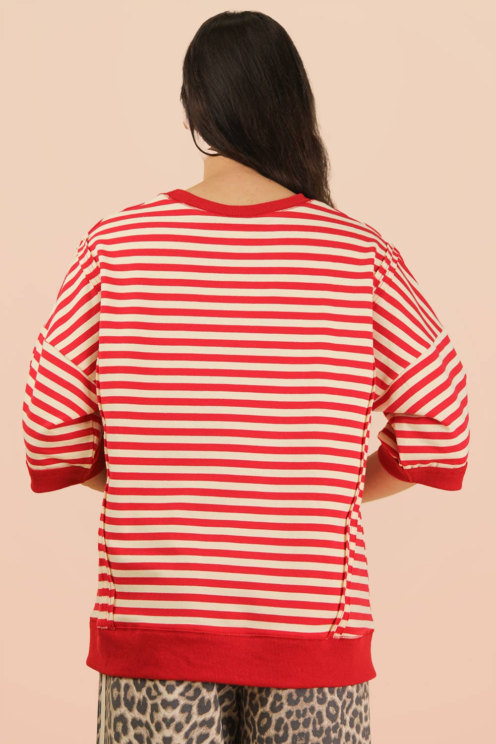 NT12481-Oversized Stripe Casual Knit Top: SEAFOAM/PINK / S-M-L/2-2-2