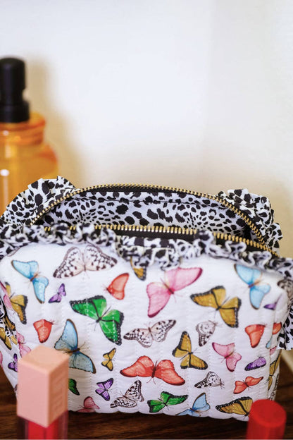 Butterfly Bliss Quilted Ruffle Bag: Multi